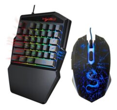 Teclado Gamer de Uma Mão J50 Com LED + Mouse Gamer RGB com Fio