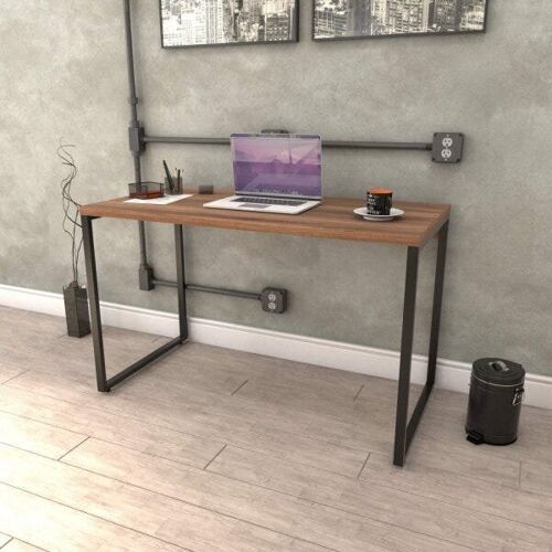 Mesa para Escritório Office Estilo Industrial 120cm Kuadra Compace Nogal