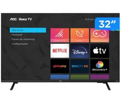 Smart TV LED 32” HD AOC Roku com Wi-fi Roku Mobile Miracast Entradas HDMI e USB – 32S5195/78