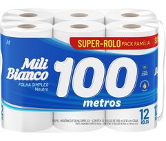 Papel Higiênico Mili Bianco Neutro 12 Rolos