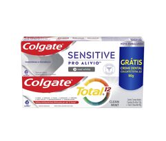 Pasta Dental Sensibilidade Colgate Sensitive Pro Alívio Real White 110g + Pasta Colgate Total 12 Clean Mint 90g