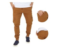 Calça Jogger Cargo Jeans Sarja Masculina