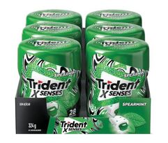 6 Unidades de Chiclete Trident X Senses Spearmint Menta Display Garrafa 54g