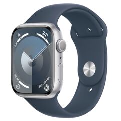 Apple Watch Series 9 45mm GPS Caixa Prateada de Alumínio Pulseira Esportiva Azul-tempestade Tamanho M/G Neutro em Carbono MR9E3BZ/A