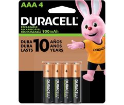 Pilha Recarregável AAA Palito DURACELL com 4 Unidades