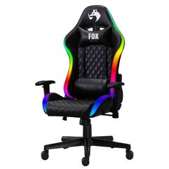 Cadeira Gamer Fox Office Fox Racer, até 130kgs, com RGB e Iluminação LED, com almofadas, Reclinável, Preta