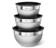 Conjunto de 3 Bowls Tigelas de Inox com Tampa Plástica Electrolux