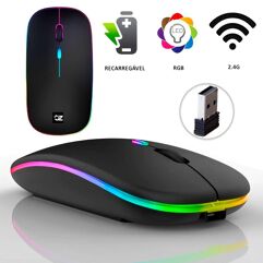 Mouse Sem Fio 2.4 ghz Optico Recarregável Gamer USB Led Rgb Wirelles Usb Notebook OPEN ZEE