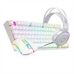 Kit Gamer Redragon RGB Headset Lamia 2 Drivers 40mm + Teclado Kumara Switch Outemu Brown ABNT2 + Mouse Cobra 12400 DPI Branco S125W