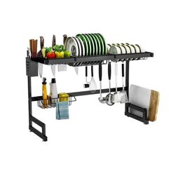 Escorredor Kitchen Rack Aço Inoxidável Organizador Louça Preto Pia +85cm prateleira