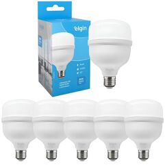 Kit com 5 Lâmpadas Bulbo Led 30W Bivolt 6500K Branco Frio Elgin